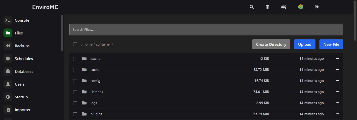 File manager in the EnviroMC control panel